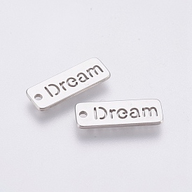 304 Stainless Steel Pendants, Inspirational Message Pendants, Rectangle with Word Dream