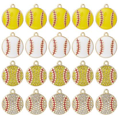 24 шт 4 стили подвески из сплава эмали, без свинца, без кадмии и без никеля, золотые, спортивные шармы-мячи