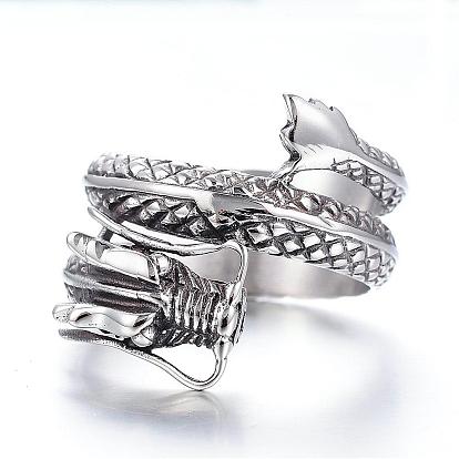 316 Surgical Stainless Steel Wide Band Rings, Dragon