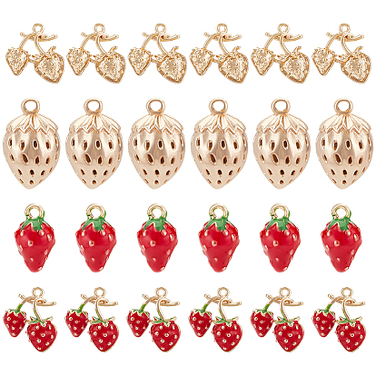 8 шт 4 стили латунные подвески, с эмалью, клубника