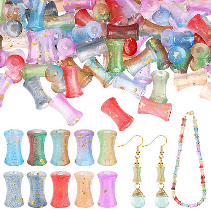 800Pcs Transparent Acrylic Beads, Drawbench Style, Bamboo Joint, with Glitter Powder