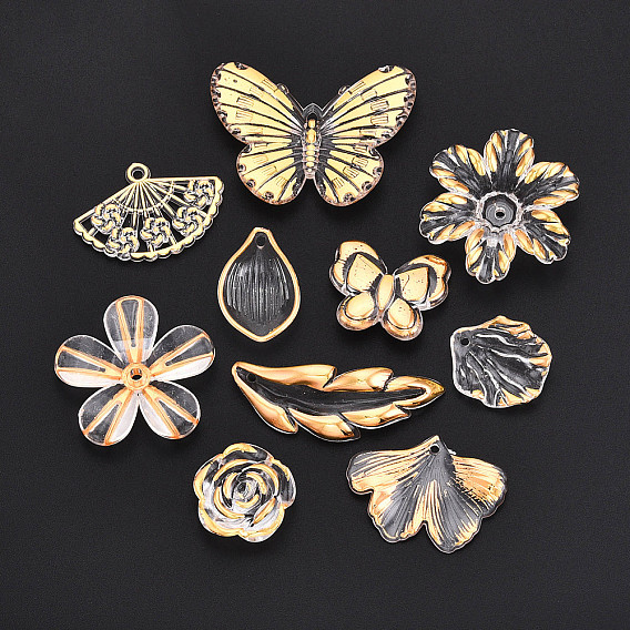 Прозрачные акриловые бусины, золотой металл обвитыми, разнообразные