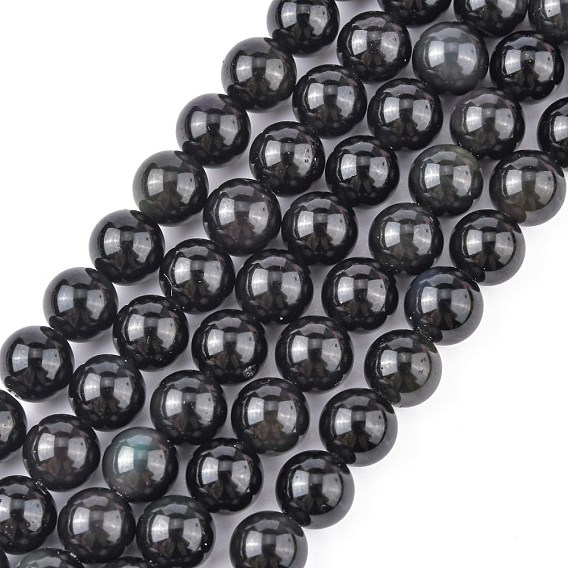 Natural Obsidian Bead Strands, Round