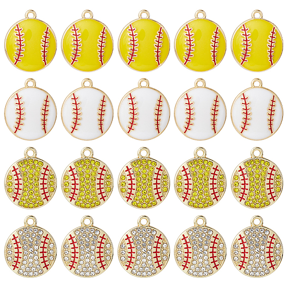 24 шт 4 стили подвески из сплава эмали, без свинца, без кадмии и без никеля, золотые, спортивные шармы-мячи