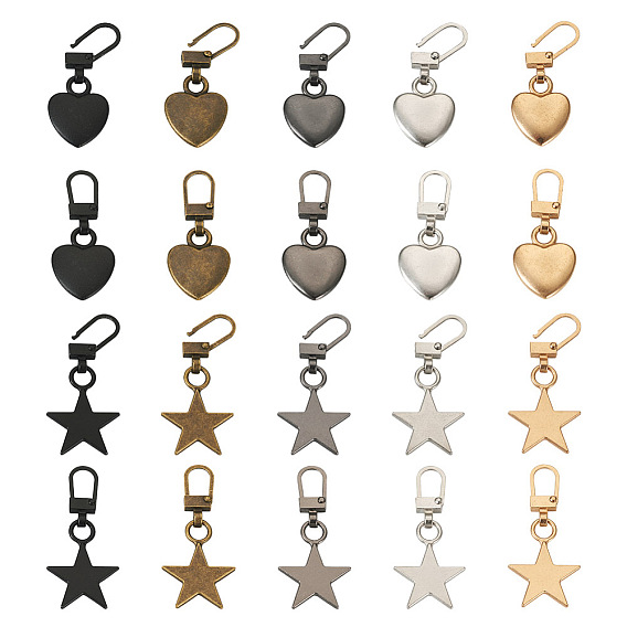 20шт 10 стиль цинковый сплав застежка-молния, аксессуары для одежды, Сердце и звезда