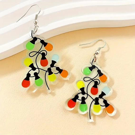 Акриловые серьги болтаться, рождественская елка, платина