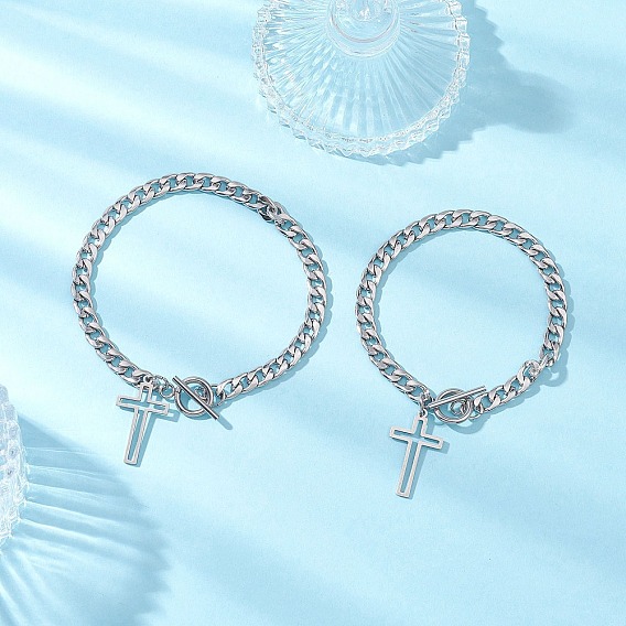 2 шт. 2 размеры 304 комплекты браслетов с подвесками в виде кубинского креста из нержавеющей стали для женщин и мужчин, не тускнеет