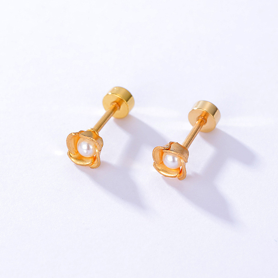 Серьги-гвоздики из нержавеющей стали в форме цветка, с имитацией жемчуга