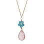 Glass & Cherry Quartz Glass Pendants Necklaces, with Brass Loops, Teardrop