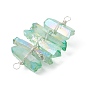 4Pcs 4 Colors Dyed Natural Quartz Crystal Copper Wire Wrapped Connector Charms, Faceted Nuggets Links, Silver Color