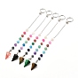 Keychain, Cone/Spike/Pendulum Natural & Synthetic Mixed Stone Chakra Dowsing Pendulum Pendants, with Natural Weathered Agate Round Beads, 304 Stainless Steel Findings and Brass Filigree Beads