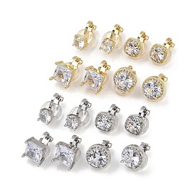 Латунные серьги-манжеты из прозрачного кубического циркония, с силиконовым, Плоский круглый и квадратный