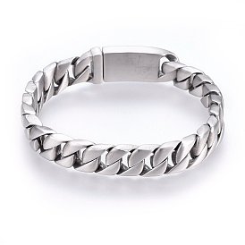 304 Stainless Steel Curb Chains Bracelets, with Box Clasps, Brushed