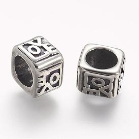 304 Stainless Steel Beads, Cube, Large Hole Beads