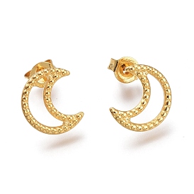 304 Stainless Steel Crescent Moon Stud Earrings, with Ear Nuts