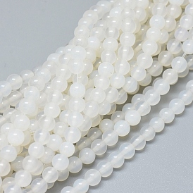 Naturelles agate perles blanches de brins, Grade a, ronde