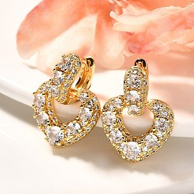 Rack Plating Heart Brass Micro Pave Clear Cubic Zirconia Hoop Earring for Women, Cadmium Free & Lead Free, Long-Lasting Plated