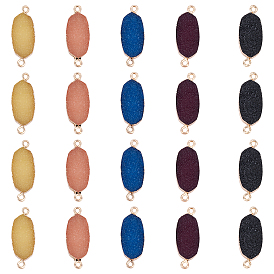 Electroplate Druzy Resin Links Connectors, with Iron Findings, Oval, Light Gold