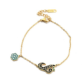Enamel Flower Charm Bracelet, 304 Stainless Steel Jewelry for Women
