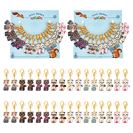 Маркеры петель подвеска кошка, подвески с застежкой-лобстером из сплава с принтом, маркер с замком и кольцом с подвеской в виде винного бокала