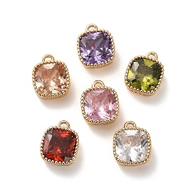 Brass Micro Pave Clear Cubic Zirconia Charms, Real 18K Gold Plated, Cubes