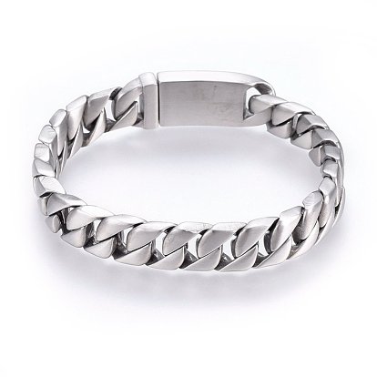 304 Stainless Steel Curb Chains Bracelets, with Box Clasps, Brushed
