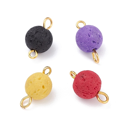 Natural Lava Rock Links Connectors, with Golden Iron Findings, Round