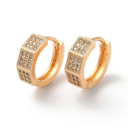 Brass Hoop Earrings with Rhinestone, Rectangle