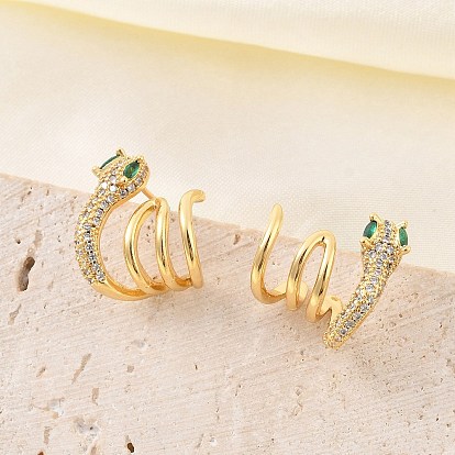 Серьги-гвоздики из латуни с микропаве из кубического циркония для женщин, змея