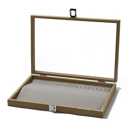 Wooden Necklace Presentation Boxes, Glass Window Necklace Display Case with Velvet Inside, Holds up to 20 Necklaces, Rectangle