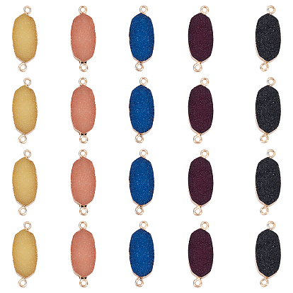 Electroplate Druzy Resin Links Connectors, with Iron Findings, Oval, Light Gold