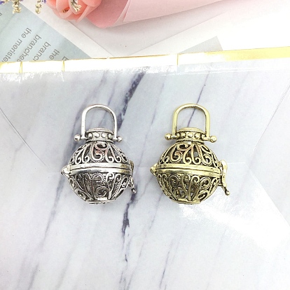 Tibetan Style Brass Bead Cage Pendants, Hollow Round Cage Charms