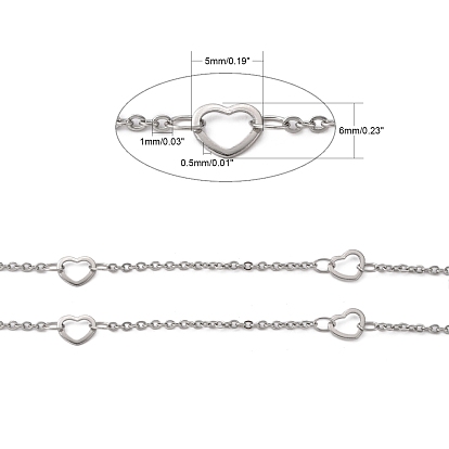 304 Stainless Steel Cable Chains, with Heart Connector, Soldered