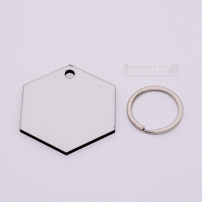 Sublimation Blanks Keychains, MDF Board Heat Transfer Keyring, for Heat Press, Hexagon, Platinum