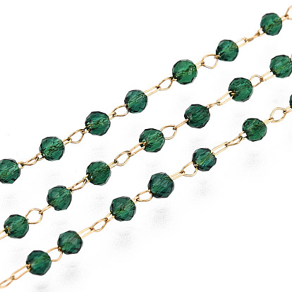 Ручная работа 304 цепочки из нержавеющей стали с гранеными круглыми звеньями, со стеклом, реальный 18 k позолоченный, пайки, с катушкой