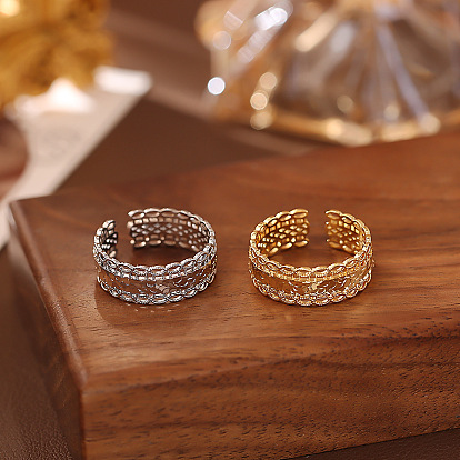 Brass Cuff Open Rings for Women, Wave