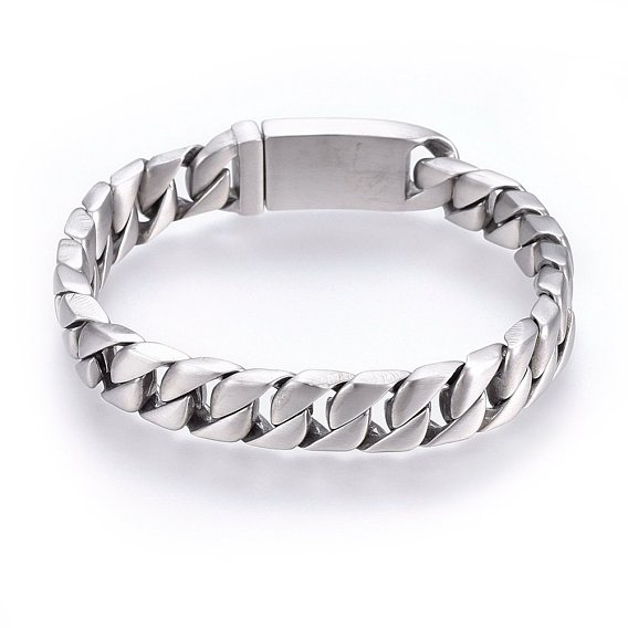304 Stainless Steel Curb Chains Bracelets, with Box Clasps, Brushed