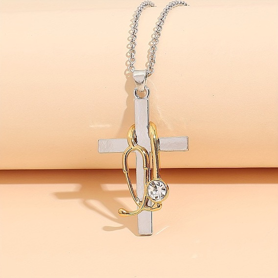 Стетоскоп крест сплав кристалл горный хрусталь кулон ожерелья для женщин