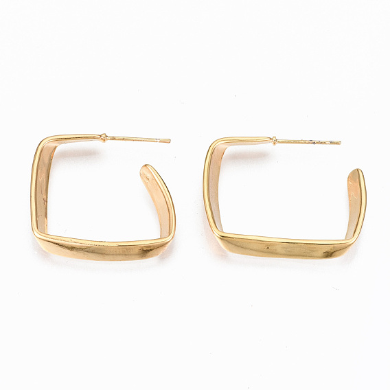 Brass Half Hoop Earrings, Stud Earring, Nickel Free, Rectangle