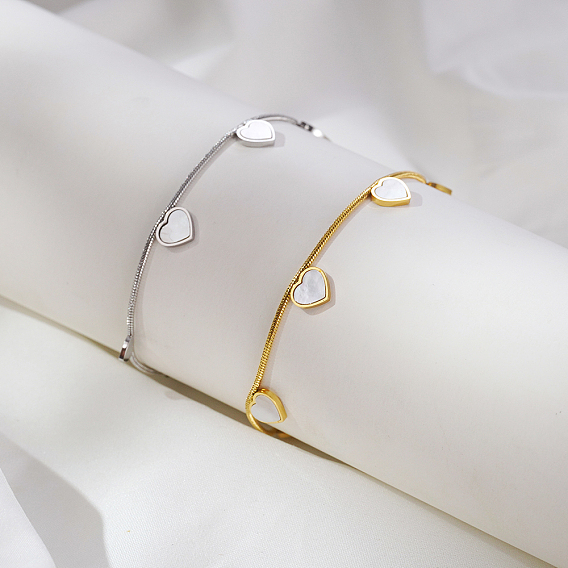 Элегантные браслеты из нержавеющей стали с подвесками в форме сердца, браслеты из змеиной цепи для женщин