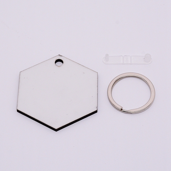 Sublimation Blanks Keychains, MDF Board Heat Transfer Keyring, for Heat Press, Hexagon, Platinum