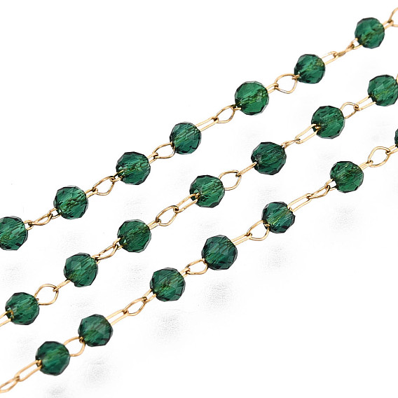 Ручная работа 304 цепочки из нержавеющей стали с гранеными круглыми звеньями, со стеклом, реальный 18 k позолоченный, пайки, с катушкой