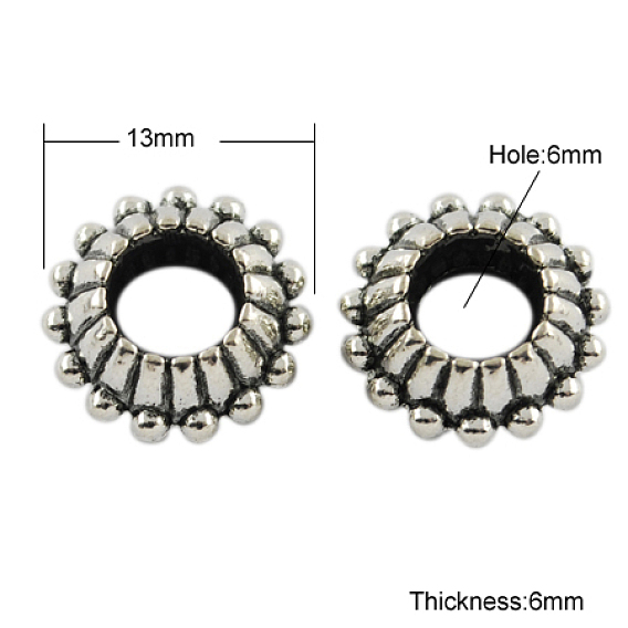 Сплавочные овальные бусины тибетского стиля , без кадмия и без свинца, рондель, 13x6 мм, отверстие : 6 мм