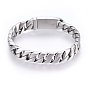 304 Stainless Steel Curb Chains Bracelets, with Box Clasps, Brushed