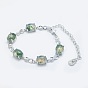 Natural Gemstone Link Chain Bracelets, with Brass Findings, Real Platinum Plated, Oval and Infinity