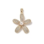 Латунные микропаве прозрачные подвески с фианитом, цветок, с пластиковой имитационной жемчужиной, золотые
