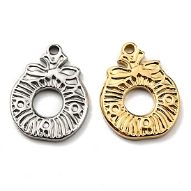 Ion Plating(IP) 304 Stainless Steel Pendants, Manual Polishing, Christmas Wreath Charms