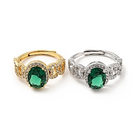 Овальное регулируемое кольцо зеленого кубического циркония, украшения из латуни для женщин