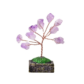 Natural Amethyst Chips Tree Decorations, Resin Lawn Base Copper Wire Feng Shui Energy Stone Gift for Home Desktop Decoration