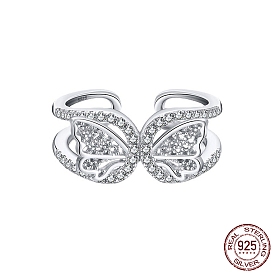 925 кольца-манжеты из стерлингового серебра на палец, кольцо с цирконием в форме бабочки, полое широкополосное кольцо для женщин